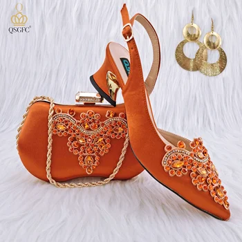 QSGFC Świeża Piękna Pomarańczowa buty damskie w тотемном stylu, ozdobiona kryształkami, designerskie buty damskie i torby firmowe