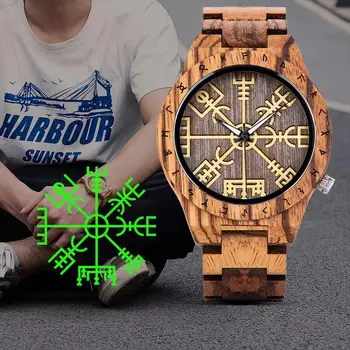 reloj hombre BOBO BIRD Drewniane Zegarki dla Mężczyzn Helm of Awe lub Vegvisir Projekt Luksusowej Marki Męskie Zegarki ręcznie z Niestandardowego Logo