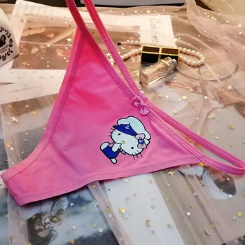 Sanrio Damskie Majtki Hello Kitty Kawaii Letnie Bawełniane Sportowe Pływackie Majtki z Nadrukiem Cute Cartoon Bawełniane Subtelne Stringi z Kokardą Dla Dziewczynki