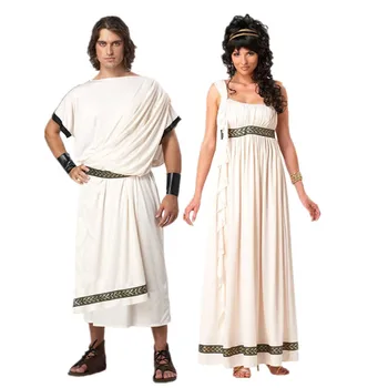Sexy Religia Starożytnej Mitologii Olimp Zeus Hera Kostium Halloween Impreza Grecka Toga Bóg Cosplay Para Sukienka