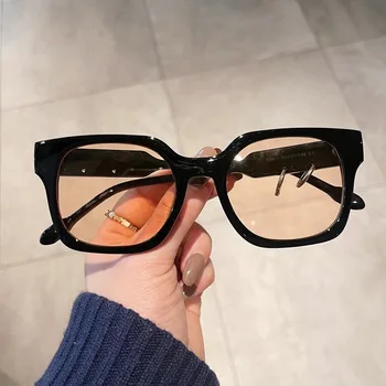 SHAUNA Modne Kwadratowe Okulary Damskie w stylu Retro Przezroczyste Oceaniczne Soczewki Odcienie UV400 Męskie Pierścienie Metalowe Ozdoby Okulary
