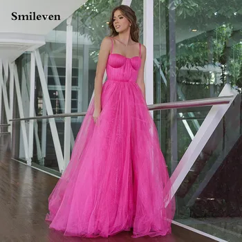 Smileven Jasno-Różowy Gorset Sukienki Na Studniówkę Kształt trapezowy Na Podłogi Linkę Suknia Wieczorowa Długa Sukienka Na studniówkę Z odkrytymi plecami 2022