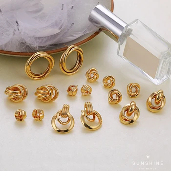 Twist Metalowe Kolczyki dla Kobiet Pozłacane Geometryczny Węzeł Maxi Okrągłe Kolczyki Trend Osobowość Niezwykłe Kolczyki Biżuteria