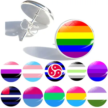 Tęczowy Wzór LGBT Pride Kolczyki Róże Kolorowe Szklane Kopułki Kolczyki Gejów Lesbijki Matrymonialne Prezenty