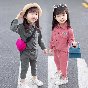 ubrania dla dziewczyn, 1-5 lat, wiosenno-jesienna koreańska wersja z dwóch przedmiotów, nowy jednolity sweter, żakiet + spodnie, modne, wysokiej jakości odzież dziecięca