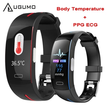 UGUMO P3A EKG PPG inteligentne Bransoletka Rytmu serca Przyrządy Do Pomiaru Ciśnienia Tętniczego krwi Zegar Temperatura Ciała Pomiaru Inteligentne zegarki Dla Mężczyzn Dla Kobiet