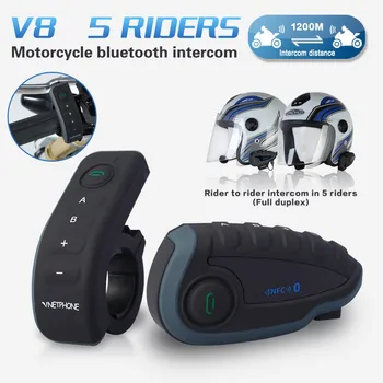 V8 Kask zestaw Słuchawkowy 1200 M Bluetooth Domofon GPS zestaw Słuchawkowy do 5 Zawodników NFC Pilot Zdalnego Sterowania Radio FM Stereo Słuchawki Muzyczne
