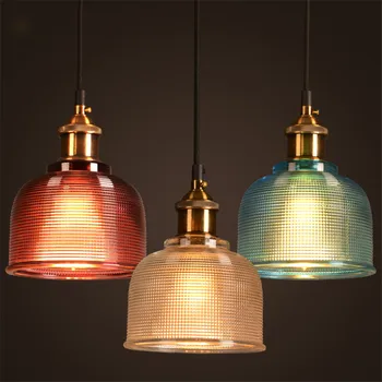 Vintage szklany Lampa Wisząca Przezroczystego Koloru, niebieski, Czerwony, bursztynowy kolor, Wiszące Lampy Z Żarówkami 110 v/220 v, lampy Wiszące Edison