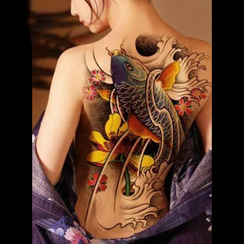 Wodoodporna Tymczasowy tatuaż Naklejka Koi lotus męskie tatuaż na całe plecy duże naklejki tatuaż flash fałszywy tatuaż tatuaże dla kobiet 19
