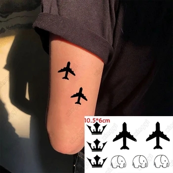 Wodoodporne Tymczasowe Tatuaże Naklejka Korona Samolot Słoń Ładny Mały Dinozaur Flash Tatuaż Ozdoby Do Ciała Fałszywy Tatuaż Kobiety Mężczyźni