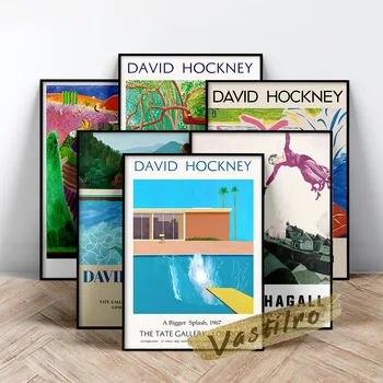 Wystawa plakat Davida Hockney, duża, wygaszacz ekranu, obraz w stylu pop-art, Portret artysty, basen z dwoma postaciami, Uchwyt sztuka