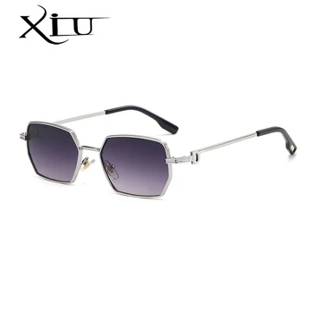 XIU dziwne nieregularne okulary z kwadratową oprawce oryginalne odcienie dla mężczyzn brązowe, złote, metalowe, sześciokątne okulary damskie 2021 uv400