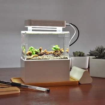 Zmodernizowany Mini-Plastikowe Akwarium z Podświetleniem Led Tenis Akwarium Akwarium z Filtrem Wody, Powiew Powietrza Pompa Mini-Akwarium